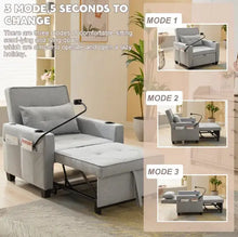 Load image into Gallery viewer, Futon Chair Bed Convertible Chair 3-in-1 Pull Out Sleeper Chair Beds With USB Ports,Wear-resistant And Anti-scratch, Armchair Bed Sleeper For Living Room,Grey. ITDinos®