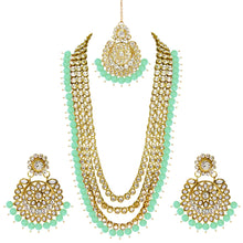 Lade das Bild in den Galerie-Viewer, Aheli Indian Ethnic Wedding Faux Kundan Beaded Bridal Long Necklace Earrings with Maang Tikka Traditional Jewelry Set for Women (Mint) ITDinos®