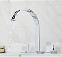 Load image into Gallery viewer, Brushed Gold Double Handle Basin Faucet with Three Holes