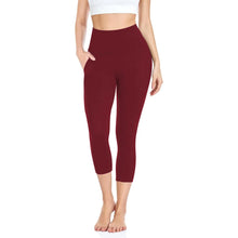 Load image into Gallery viewer, iaoja Capri Leggings for Women with Pockets - High Waisted Tummy Control No See Through Workout Soft Yoga Pants Wine Red ITDinos®