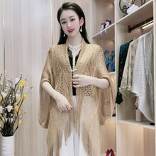 Load image into Gallery viewer, Versatile Long Fringe Shawl with Hollow Design