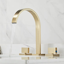Load image into Gallery viewer, Brushed Gold Double Handle Basin Faucet with Three Holes