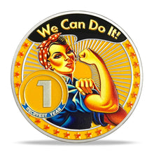 Load image into Gallery viewer, 1 Year Sobriety Coin Gifts | Rosie The Riveter AA Coin - HA AA Chip Medallion with Serenity Prayer | Narcotics Alcoholics Anonymous Gifts for Anniversary Month & Year for Men Women in Recovery ITDinos®