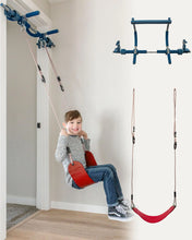 Load image into Gallery viewer, Gym1 2-Piece Doorway Gym for Kids Includes Door Sensory Swing Indoor Pull-Up Bar for Adults Rings Hanging Trapeze Ladder & Knotted Rope Holds Up to 300 Lbs - Red ITDinos®