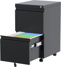 Load image into Gallery viewer, 2 Drawer Vertical File Cabinet With Lock, Mobile Metal Filing Cabinet For Legal Letter Size, Office Storage File Cabinet Under Desk, Fully Assembled Except Wheels, Black ITDinos®
