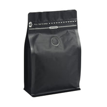 Load image into Gallery viewer, 100 Count ½ LB Black Color Foil Coffee Bags with Degassing Valve High Barrier Aluminum Foil - Flat Bottom Coffee Pouches Food Storage Bags with Rsealable Zipper & Easy Open Tape (Pack of 100 ITDinos®
