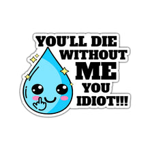 Load image into Gallery viewer, (3pcs) Hydration Sticker You_ll Die Without Me You Idiot Sticker for Kids Water Bottle Stickers Waterproof Vinyl Phone Decal Skateboard Stickers Book Sticker(3in)