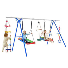 Lade das Bild in den Galerie-Viewer, 5-in-1 Outdoor Toddler Swing Set, Playground Swing Set With Steel Frame, Multifunctional Playset For Kids With Climbing Ladder, Saucer Swing, Monkey Pole Swing, Disc Swing And Swing Ring ITDinos®