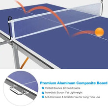 Lade das Bild in den Galerie-Viewer, 6ft Mid-Size Table Tennis Table Foldable Portable Ping Pong Table Set For Indoor Outdoor Games With Net, 2 Table Tennis Paddles And 3 Balls ITDinos®
