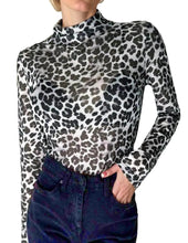 Load image into Gallery viewer, Mesh Top Mesh Shirt Mock Neck Sheer Long Sleeve Tops for Women White Leopard L ITDinos®