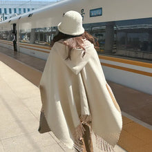Load image into Gallery viewer, Reversible Plaid Print Scarf Shawl with Fringe Hood