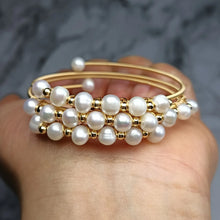 Load image into Gallery viewer, 14K Gilded Natural Freshwater Pearl Three-Ring Bracelet ITDinos®