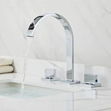 Load image into Gallery viewer, Brushed Gold Double Handle Basin Faucet with Three Holes