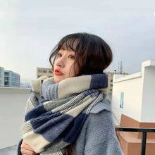 Load image into Gallery viewer, Women's Blue Plaid Winter Scarf with Tassels