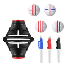 Lade das Bild in den Galerie-Viewer, Tsocent Golf Ball Marker Upgraded 360° Triple-Line Ball Marker Stencil with 3 Pcs Color Line Marker Pens Plastic Golf Ball Line Marking Alignment Tool Kit ITDinos®