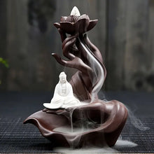 Load image into Gallery viewer, Lotus Waterfall Incense Burner in Purple Clay Ceramic ITDinos®