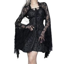 Load image into Gallery viewer, Bolero Shrug Bell Sleeve Cardigan Shawl Goth Sheer Mesh Crop Top Flare Long Sleeve Gothic Tie Front Bohemian Tops ITDinos®
