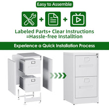 Lade das Bild in den Galerie-Viewer, 2 Drawer File Cabinet, Metal Vertical Filing Storage Cabinet With Lock, A4 Legal Letter Size,Home Office,Assembly Required,White ITDinos®
