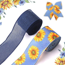 Load image into Gallery viewer, Hying 2 Rolls Spring Flowers Ribbons for Wreath Bows Summer Wired Edge Ribbons Blue Burlap Ribbon Spring Sunflowers Craft Ribbons for Gift Wrapping Wedding Decoration Supplies 2.5"×10 Yard ITDinos®