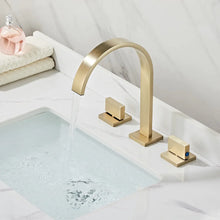 Load image into Gallery viewer, Brushed Gold Double Handle Basin Faucet with Three Holes
