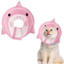 Load image into Gallery viewer, Cat Cone Collar Soft Adjustable Cat Recovery Collar After Surgery to Prevent Licking Wound Breathable Cat Neck Cone Comfortable Pet Elizabethan Collar for Cats Kittens Cute Shark Design ITDinos®