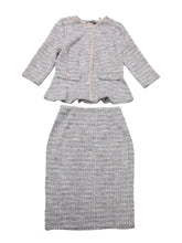 Lade das Bild in den Galerie-Viewer, Allegra K Womens 2 Piece Tweed Business Suit Button Down 3/4 Sleeve Jacket Pencil Skirt Elegant Skirt Set Large Gray Blue ITDinos®