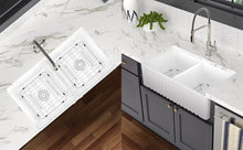Load image into Gallery viewer, Ceramic White Kitchen Double Basin Farmhouse Sink Rectangular Vessel Sink