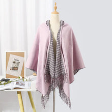 Load image into Gallery viewer, Reversible Plaid Print Scarf Shawl with Fringe Hood
