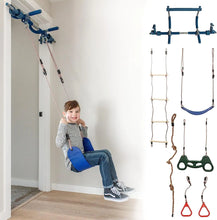 Load image into Gallery viewer, Gym1 6-Piece Doorway Gym for Kids - Includes Door Sensory Swing Indoor Pull-Up Bar for Adults Rings Hanging Trapeze Ladder & Knotted Rope Holds Up to 300 Lbs - Pull Up Bar for Doorway ITDinos®