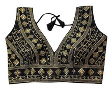 Load image into Gallery viewer, IMTRA FASHION Indian Readymade Tussar Silk Saree Blouse for Women Crop Top Choli-Black-36 ITDinos®