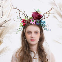 Load image into Gallery viewer, Exaggerated Christmas Antler Headband with Floral Accents