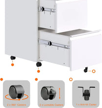 Lade das Bild in den Galerie-Viewer, Aobabo Metal 2 Drawer Office File Cabinet With Lock, Under Desk Office Steel Mobile Cabinet On Wheels, 25.6''H Legal Letter A4 Size,White, Fully Assembled ITDinos®