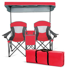 Load image into Gallery viewer, DORTALA Double Camping Chair with Canopy 2 Person Folding Beach Chair with Canopy Shade Table Beverage Holder and Storage Bag Double Rocker Chair Outdoor for Camping Beach Picnic Red ITDinos®