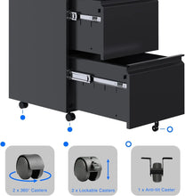 Load image into Gallery viewer, 2 Drawer Vertical File Cabinet With Lock, Mobile Metal Filing Cabinet For Legal Letter Size, Office Storage File Cabinet Under Desk, Fully Assembled Except Wheels, Black ITDinos®