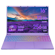 Load image into Gallery viewer, BINTEC Laptop Computer16 Inch Narrow Bezels FHD IPS DisplayCeleron N95 (Up to 3.4Ghz),12GB DDR5,Windows 11 Laptop with Quad-Core,Color Backlit KB/Fingerprint Unlock/USB/Bluetooth(Purple/256GB) ITDinos®
