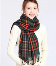 Load image into Gallery viewer, Plaid Scarf for Women - Long Fringe Shawl