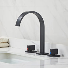 Load image into Gallery viewer, Brushed Gold Double Handle Basin Faucet with Three Holes