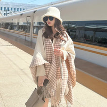 Load image into Gallery viewer, Reversible Plaid Print Scarf Shawl with Fringe Hood