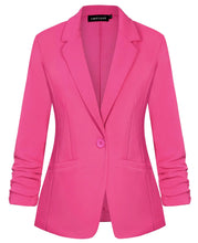 Lade das Bild in den Galerie-Viewer, MINTLIMIT Womens Casual Pink Blazer 3/4 Stretchy Ruched Sleeve Suits Jacket Dressy Lapel Open Front Blazer Suit Formal Work OfficeS ITDinos®