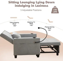 Load image into Gallery viewer, Futon Chair Bed Convertible Chair 3-in-1 Pull Out Sleeper Chair Beds With USB Ports,Wear-resistant And Anti-scratch, Armchair Bed Sleeper For Living Room,Grey. ITDinos®