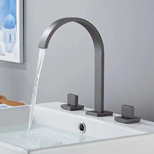 Load image into Gallery viewer, Brushed Gold Double Handle Basin Faucet with Three Holes