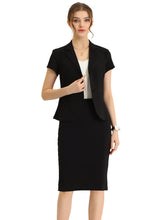 Lade das Bild in den Galerie-Viewer, Allegra K Womens Business Skirt Suit Set Work Office Short Sleeve Blazer Jacket Pencil Skirt XX-Large Black ITDinos®