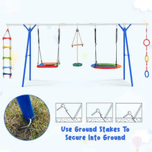 Lade das Bild in den Galerie-Viewer, 5-in-1 Outdoor Toddler Swing Set, Playground Swing Set With Steel Frame, Multifunctional Playset For Kids With Climbing Ladder, Saucer Swing, Monkey Pole Swing, Disc Swing And Swing Ring ITDinos®