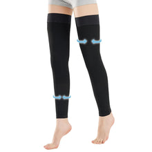 Load image into Gallery viewer, Medical Thigh High Compression Socks Footless for Women and Men (Pair) 15-20 mmHg with Silicone Dot Band Medical Compression Stockings for Varicose Veins (BLACK M)