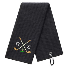 Load image into Gallery viewer, Golf Towel Personalized Golf Towels for Men Embroidered with Carabiner Clip Custom Golf Towel Golf Gifts Microfiber Waffle Pattern Tri-fold Towels for Golf Bags for Men(BlackGold Clubs)