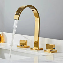 Load image into Gallery viewer, Brushed Gold Double Handle Basin Faucet with Three Holes