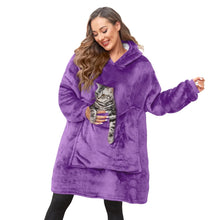 Lade das Bild in den Galerie-Viewer, Wearable Blanket Hoodie Warm Cozy Blanket Sweatshirt for Adult Women Men Flannel Sherpa Hooded Blanket with Large Pocket One Size Fits All(Purple) ITDinos®