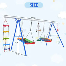 Lade das Bild in den Galerie-Viewer, 5-in-1 Outdoor Toddler Swing Set, Playground Swing Set With Steel Frame, Multifunctional Playset For Kids With Climbing Ladder, Saucer Swing, Monkey Pole Swing, Disc Swing And Swing Ring ITDinos®
