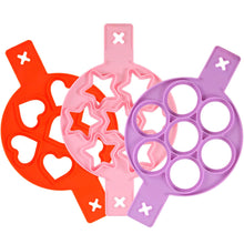 Load image into Gallery viewer, Silicone pancake mold heart shaped five star and circular three color three piece set