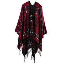 Load image into Gallery viewer, Fringe Shawl Scarf with Cross Flower Design
